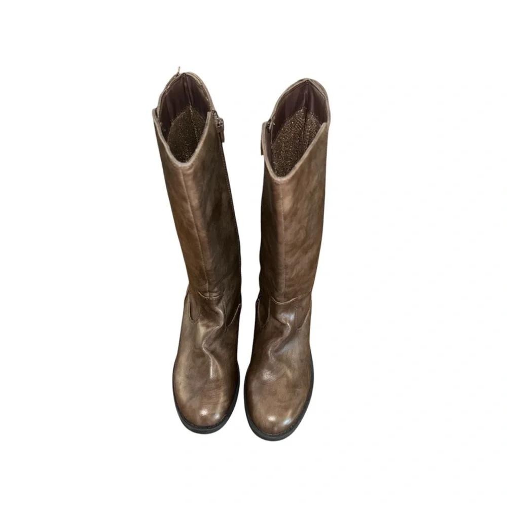 London‎ Fog Big Girls Brooke Riding Boots Size 5 Rear Lace Up Side Zip Brown